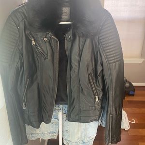 Faux leather with faux fur lining and removable collar